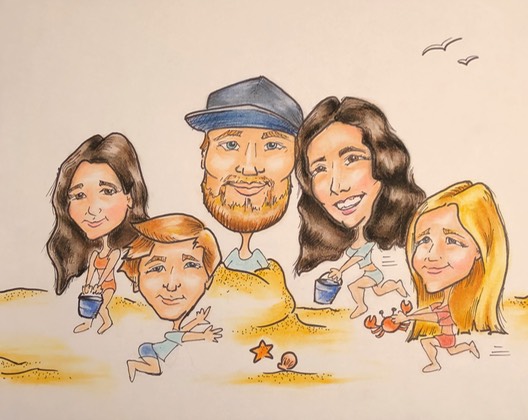 Caricature Art From Photos in Color Beach Theme Snappy Face Painting Denver Colorado