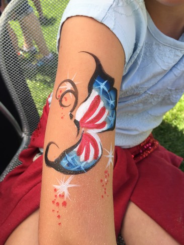 #4thofjuly #memorialday #snappyfacepainting #redwhiteblue #flag #butterfly #patriotic #facepaint #facepainting #quick #easy #fast